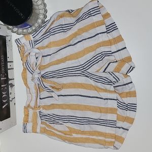 Never worn*Rewind linen vertical striped shorts, with yellow, denim blue and whi